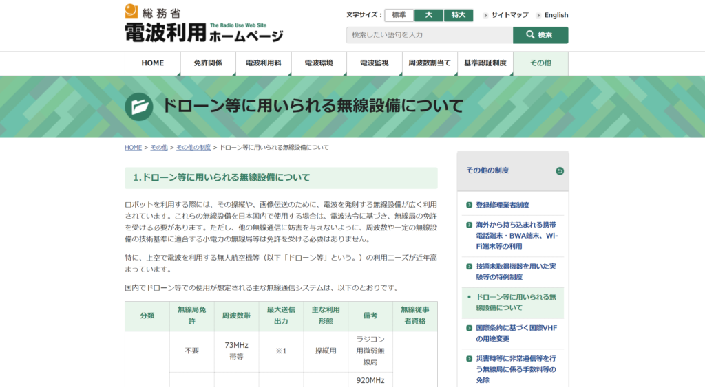 総務省「1.ドローン等に用いられる無線設備について」の画像